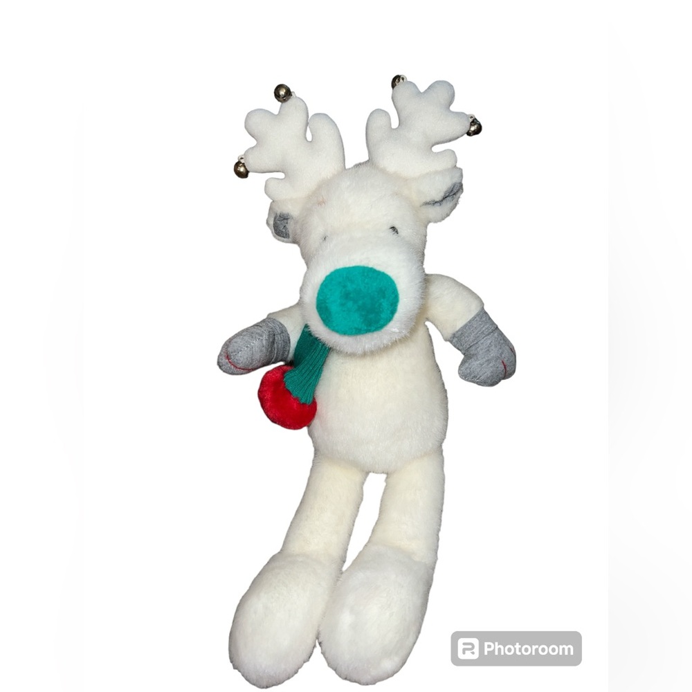Applause Snowbell Christmas White Stuffed Reindeer Jingle bells Toy Plush